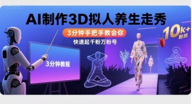 Ai制作3D拟人养生走秀,3分钟手把手教会你,快速起千粉万粉号-第一资源库