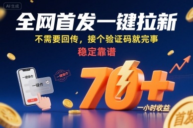 全网首发一键拉新项目,不需要回传,接个验证码就完事,稳定靠谱,一小时收益70+【揭秘】-第一资源库