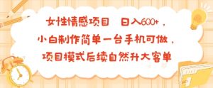 女性情感项目 小白制作简单一台手机可做 项目模式后续自然升大客单 日入6张-第一资源库