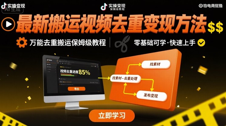 最新搬运视频去重变现方法，万能去重搬运保姆级教程-第一资源库