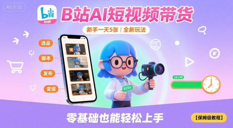 B站AI短视频带货,新手一天5张,全新玩法【保姆级教程】-第一资源库