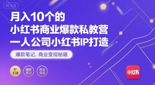 月入10个的小红书商业爆款私教营，一人公司小红书IP打造，爆款笔记，商业变现秘籍-第一资源库