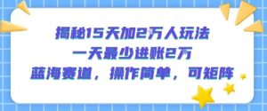 揭秘15天加2W人玩法,一天最少2万进账,蓝海赛道,操作简单,可矩阵-第一资源库