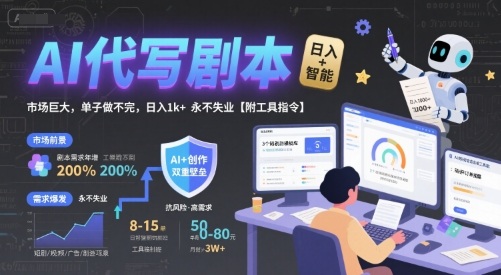 AI代写剧本，市场巨大，单子做不完，日入1k+ 永不失业【附工具指令】-第一资源库