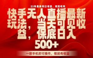 25年最新风口项目，快手无人直播，当天做当天出收益，不违规，一部手机即可操作，保底日入5张+【揭秘】-第一资源库