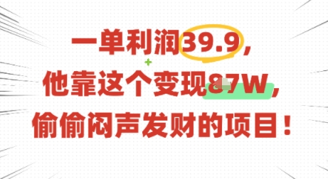 一单利润39.9,有人靠这个变现几十个,偷偷闷声发财的项目-第一资源库