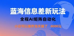 蓝海信息差新玩法,全程AI矩阵自动化小白可以操作当天搞了1k+-第一资源库
