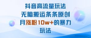 抖音高流量玩法:无脑搬运条条原创,月涨粉10w+的暴力玩法-第一资源库