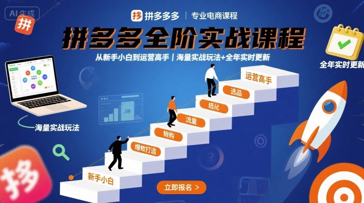 拼多多全阶实战课程,从新手小白到运营高手,海量实战玩法+全年实时更新【2025年9月更新】-第一资源库