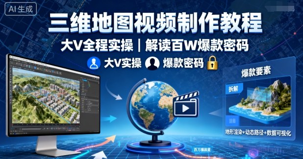 三维地图视频制作教程,大V全程实操,解读百W爆款密码-第一资源库