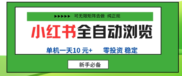 小红书全自动浏览项目,零投资,全程手机去跑,单账号一天10米+,可无限矩阵去做【揭秘】-第一资源库