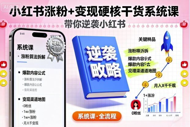 小红书涨粉+变现硬核干货系统课,带你逆袭小红书-第一资源库