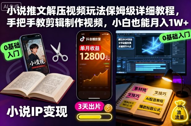 小说推文解压视频玩法保姆级详细教程,手把手教剪辑制作视频,小白也能月入1W+-第一资源库