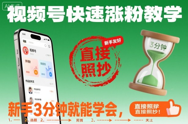 视频号快速涨粉教学,新手3分钟就能学会,直接照抄!-第一资源库