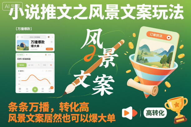 小说推文之风景文案玩法，条条万播，转化高，风景文案居然也可以爆大单！-第一资源库