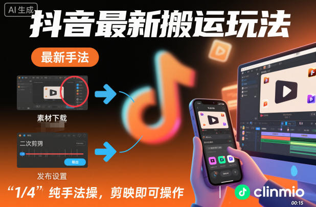 抖音最新搬运玩法，纯手法操作，剪映即可操作-第一资源库
