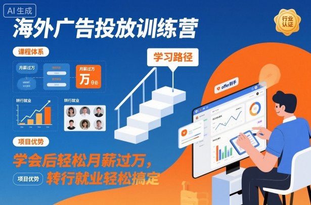海外广告投放训练营，学会后轻松月薪过万，转行就业轻松搞定-第一资源库