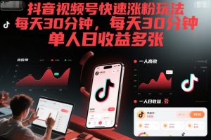 抖音视频号快速涨粉玩法,每天30分钟,单人日收益多张-第一资源库