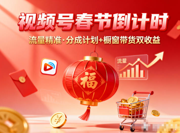 视频号做春节倒计时,流量精准,分成计划+橱窗带货双收益-第一资源库