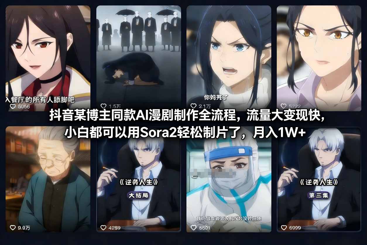 抖音某博主同款AI漫剧制作全流程，流量大变现快，小白都可以用Sora2轻松制片了，月入1W+-第一资源库