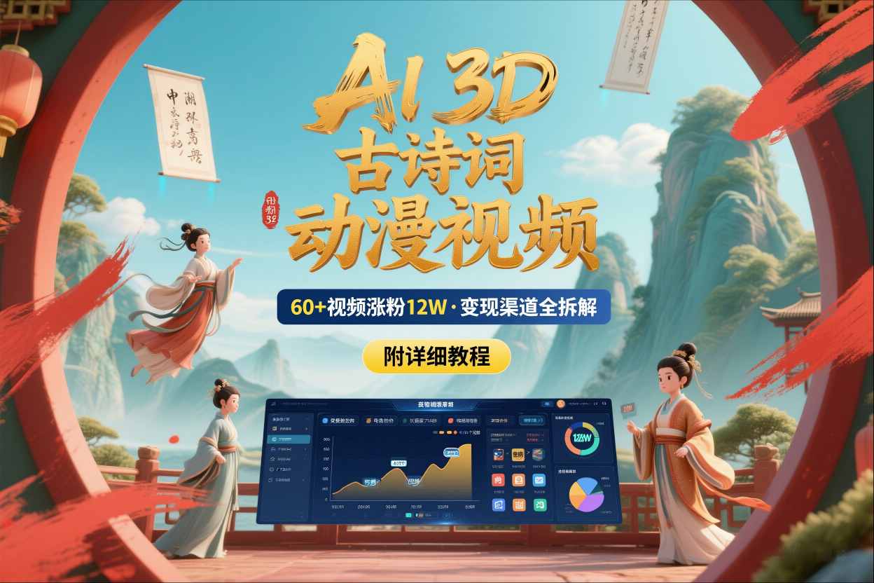 AI制作3D古诗词动漫视频，60多个视频涨粉12W，多个变现渠道拆解【附详细教程】-第一资源库