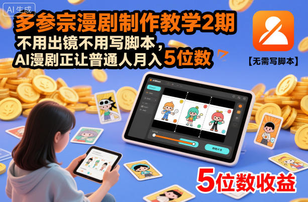 多参宗漫剧制作教学2期，不用出镜不用写脚本，AI漫剧正让普通人月入5位数-第一资源库