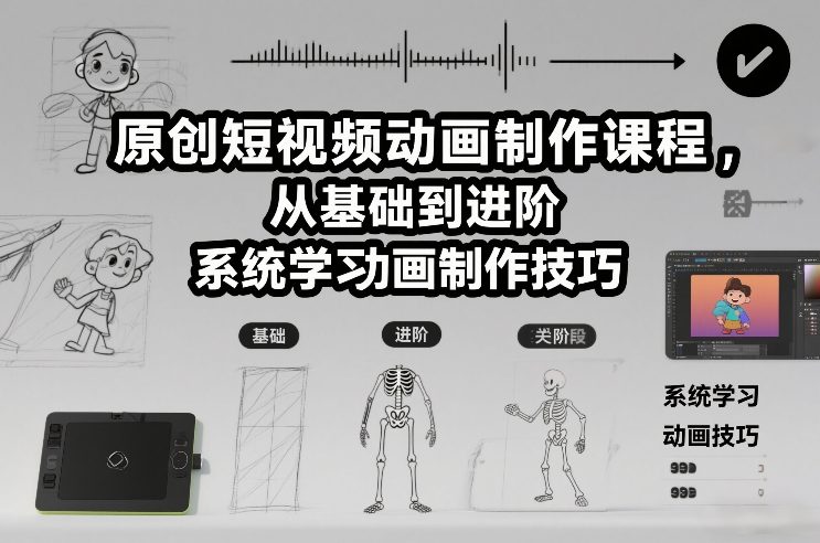 原创短视频动画制作课程，从基础到进阶，系统学习动画制作技巧-第一资源库