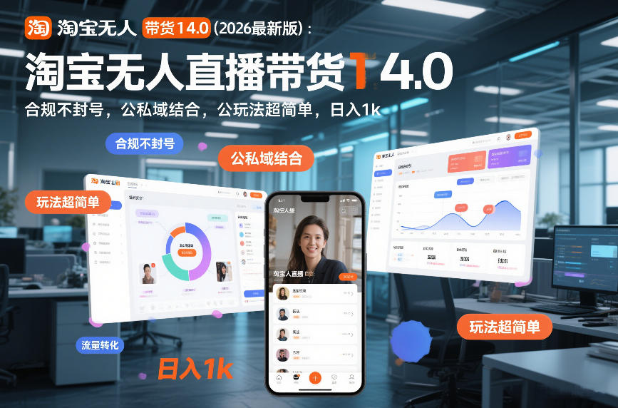 淘宝无人直播带货14.0(2026最新版):合规不封号,公私域结合,玩法超简单,日入1k+【揭秘】-第一资源库