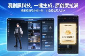 漫剧黑科技，一键生成，原创度拉满，撸爆视频号分成计划，小白轻松月入3k+-第一资源库