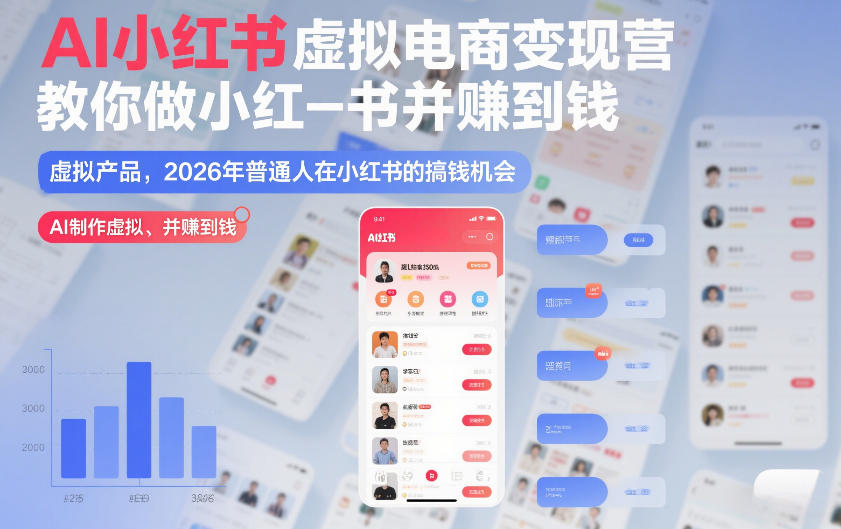 AI小红书虚拟电商变现营,教你做小红书并賺到钱,虚拟产品,2026年普通人在小红书的搞钱机会(更新中)-第一资源库