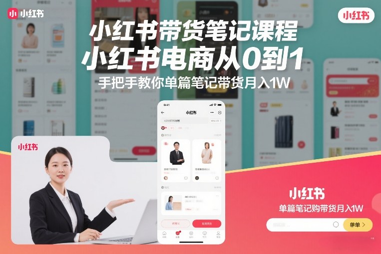 小红书带货笔记课程,小红书电商从0到1,手把手教你单篇笔记带货月入1W-第一资源库